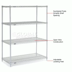Nexel® Chrome, 4 Tier, Wire Shelving Starter Unit, 48"W x 30"D x 63"H -Shelving Sales Store 188410