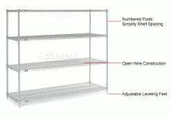 Nexel® Chrome, 4 Tier, Wire Shelving Starter Unit, 72"W x 24"D x 54"H -Shelving Sales Store 188414
