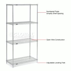 Nexel® Chrome, 4 Tier, Wire Shelving Starter Unit, 42"W x 18"D x 74"H