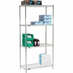 Nexel® Chrome, 4 Tier, Wire Shelving Starter Unit, 42"W x 18"D x 74"H -Shelving Sales Store 188420 02