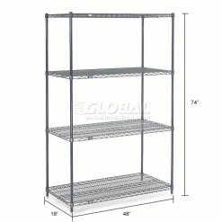 Nexel® Nexelon®, 4 Tier, Wire Shelving Starter Unit, 48"W x 18"D x 74"H 52 Nexel® Nexelon®, 4 Tier, Wire Shelving Starter Unit, 48"W x 18"D x 74"H -Shelving Sales Store 188422E dim