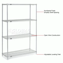 Nexel® Chrome, 4 Tier, Wire Shelving Starter Unit, 42"W x 14"D x 74"H -Shelving Sales Store 188422 0