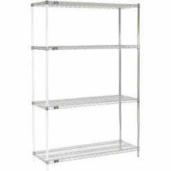 Nexel® Chrome, 4 Tier, Wire Shelving Add-On Unit, 54"W x 18"D x 74"H