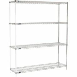Nexel® Chrome, 4 Tier, Wire Shelving Add-On Unit, 72"W x 18"D x 74"H