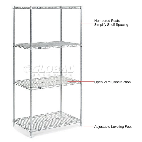 Nexel® Chrome, 4 Tier, Wire Shelving Starter Unit, 30"W x 24"D x 86"H 12 Nexel® Chrome, 4 Tier, Wire Shelving Starter Unit, 30"W x 24"D x 86"H - Image 12