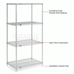 Nexel® Chrome, 4 Tier, Wire Shelving Starter Unit, 36"W x 30"D x 74"H -Shelving Sales Store 188428 1