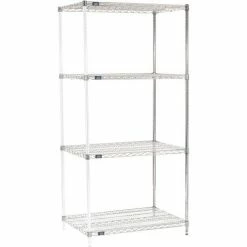 Nexel® Chrome, 4 Tier, Wire Shelving Add-On Unit, 42"W x 24"D x 74"H