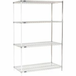 Nexel® Chrome, 4 Tier, Wire Shelving Add-On Unit, 48"W x 24"D x 86"H