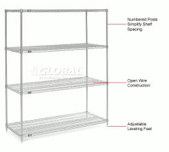 Nexel® Chrome, 4 Tier, Wire Shelving Starter Unit, 60"W x 30"D x 74"H -Shelving Sales Store 188432
