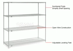 Nexel® Chrome, 4 Tier, Wire Shelving Starter Unit, 72"W x 36"D x 74"H -Shelving Sales Store 188434