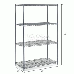 Nexel® Nexelon®, 4 Tier, Wire Shelving Starter Unit, 48"W x 18"D x 86"H 52 Nexel® Nexelon®, 4 Tier, Wire Shelving Starter Unit, 48"W x 18"D x 86"H -Shelving Sales Store 188442E dim