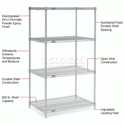 Nexel® Poly-Z-Brite®, 4 Tier, Wire Shelving Starter Unit, 24"W x 18"D x 63"H -Shelving Sales Store 189200 1wco