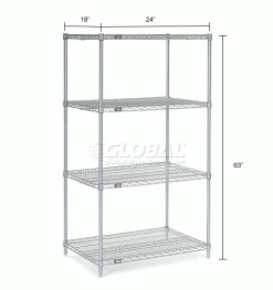 Nexel® Poly-Z-Brite®, 4 Tier, Wire Shelving Starter Unit, 24"W x 18"D x 63"H -Shelving Sales Store 189200 dim