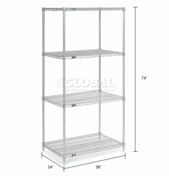 Nexel® Stainless Steel, 4 Tier, Wire Shelving Starter Unit, 36"W x 24"D x 74"H 25 Nexel® Stainless Steel, 4 Tier, Wire Shelving Starter Unit, 36"W x 24"D x 74"H -Shelving Sales Store 189412 dim