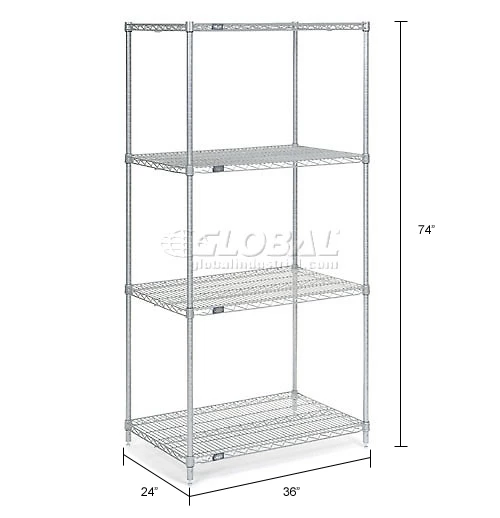 Nexel® Stainless Steel, 4 Tier, Wire Shelving Starter Unit, 36"W x 24"D x 74"H 13 Nexel® Stainless Steel, 4 Tier, Wire Shelving Starter Unit, 36"W x 24"D x 74"H - Image 13