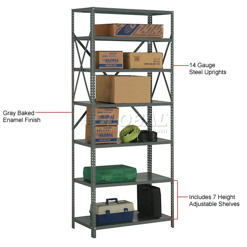 Global Industrial™ Steel Shelving 18 Ga 36"Wx12"Dx85"H Open Clip Style 7 Shelf 16 Global Industrial™ Steel Shelving 18 Ga 36"Wx12"Dx85"H Open Clip Style 7 Shelf - Image 16