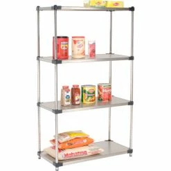 Nexel® Solid Stainless Steel, 4 Tier, Starter Unit, 36"W x 18"D x 63"H