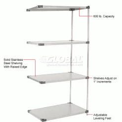 Nexel® Solid Stainless Steel, 4 Tier, Add-On Unit, 36"W x 18"D x 74"H 29 Nexel® Solid Stainless Steel, 4 Tier, Add-On Unit, 36"W x 18"D x 74"H -Shelving Sales Store 235373 1wco 1