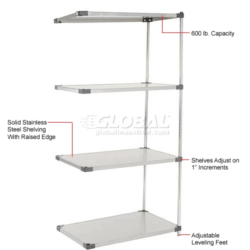 Nexel® Solid Stainless Steel, 4 Tier, Add-On Unit, 36"W x 18"D x 74"H 13 Nexel® Solid Stainless Steel, 4 Tier, Add-On Unit, 36"W x 18"D x 74"H - Image 13