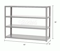 Global Industrial Extra Heavy Duty Shelving, 60"W x 18"D x 96"H, 4 Shelves, Gray 26 Global Industrial Extra Heavy Duty Shelving, 60"W x 18"D x 96"H, 4 Shelves, Gray -Shelving Sales Store 236639 dim