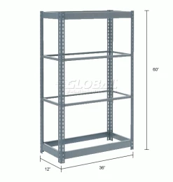 Global Industrial Heavy Duty Shelving 36"W x 12"D x 60"H With 4 Shelves - No Deck - Gray 32 Global Industrial Heavy Duty Shelving 36"W x 12"D x 60"H With 4 Shelves - No Deck - Gray -Shelving Sales Store 254421 dim