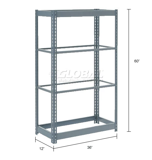 Global Industrial Heavy Duty Shelving 36"W x 12"D x 60"H With 4 Shelves - No Deck - Gray 16 Global Industrial Heavy Duty Shelving 36"W x 12"D x 60"H With 4 Shelves - No Deck - Gray - Image 16