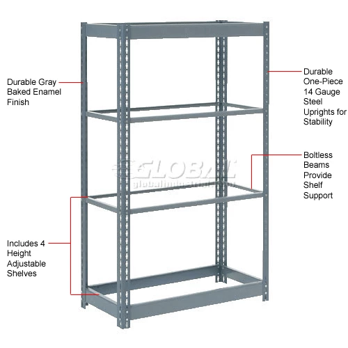 Global Industrial Heavy Duty Shelving 36"W x 12"D x 60"H With 4 Shelves - No Deck - Gray 11 Global Industrial Heavy Duty Shelving 36"W x 12"D x 60"H With 4 Shelves - No Deck - Gray - Image 11