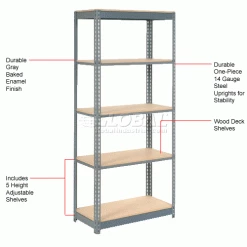 Global Industrial™ Heavy Duty Shelving 36"W x 18"D x 96"H With 5 Shelves - Wood Deck - Gray 32 Global Industrial™ Heavy Duty Shelving 36"W x 18"D x 96"H With 5 Shelves - Wood Deck - Gray -Shelving Sales Store 254440 1wco