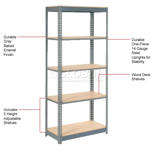 Global Industrial™ Heavy Duty Shelving 36"W x 18"D x 96"H With 5 Shelves - Wood Deck - Gray 13 Global Industrial™ Heavy Duty Shelving 36"W x 18"D x 96"H With 5 Shelves - Wood Deck - Gray - Image 13