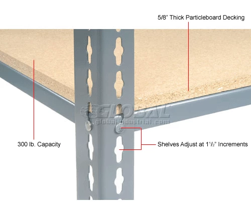Global Industrial™ Heavy Duty Shelving 36"W x 18"D x 96"H With 5 Shelves - Wood Deck - Gray 15 Global Industrial™ Heavy Duty Shelving 36"W x 18"D x 96"H With 5 Shelves - Wood Deck - Gray - Image 15
