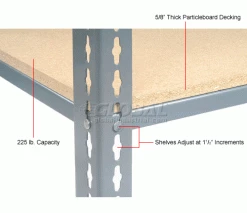 Global Industrial™ Heavy Duty Shelving 48"W x 18"D x 96"H With 5 Shelves - Wood Deck - Gray 34 Global Industrial™ Heavy Duty Shelving 48"W x 18"D x 96"H With 5 Shelves - Wood Deck - Gray -Shelving Sales Store 254442 3wco