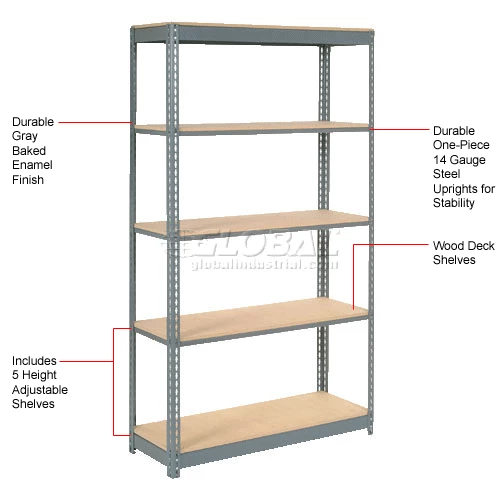 Global Industrial™ Heavy Duty Shelving 48"W x 18"D x 96"H With 5 Shelves - Wood Deck - Gray 13 Global Industrial™ Heavy Duty Shelving 48"W x 18"D x 96"H With 5 Shelves - Wood Deck - Gray - Image 13