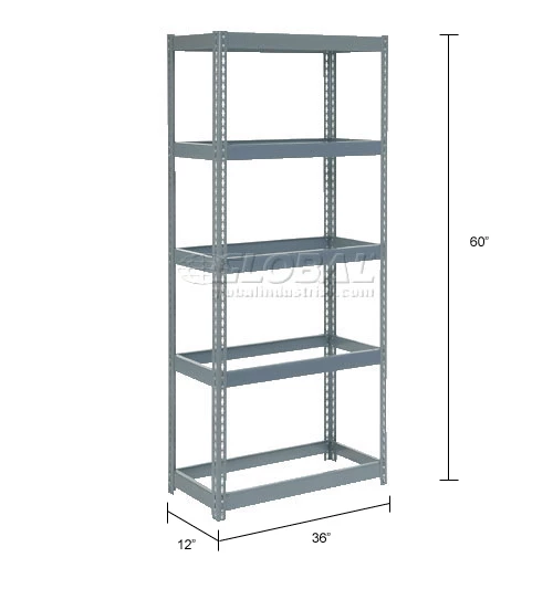 Global Industrial Extra Heavy Duty Shelving 36"W x 12"D x 60"H With 5 Shelves, No Deck, Gray 15 Global Industrial Extra Heavy Duty Shelving 36"W x 12"D x 60"H With 5 Shelves, No Deck, Gray - Image 15