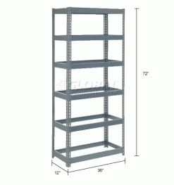 Global Industrial Extra Heavy Duty Shelving 36"W x 12"D x 72"H With 6 Shelves, No Deck, Gray 30 Global Industrial Extra Heavy Duty Shelving 36"W x 12"D x 72"H With 6 Shelves, No Deck, Gray -Shelving Sales Store 255418 dimx