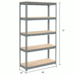 Global Industrial Extra Heavy Duty Shelving 48"W x 24"D x 72"H With 5 Shelves, Wood Deck, Gry -Shelving Sales Store 255441 dimx