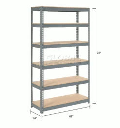 Global Industrial Extra Heavy Duty Shelving 48"W x 24"D x 72"H With 6 Shelves, Wood Deck, Gry -Shelving Sales Store 255447 dimx