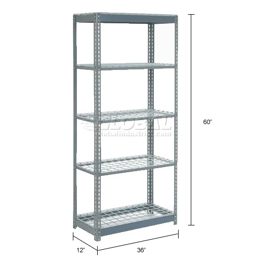 Global Industrial™ Heavy Duty Shelving 36"W x 12"D x 60"H With 5 Shelves - Wire Deck - Gray 19 Global Industrial™ Heavy Duty Shelving 36"W x 12"D x 60"H With 5 Shelves - Wire Deck - Gray - Image 19
