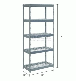 Global Industrial Extra Heavy Duty Shelving 36"W x 12"D x 60"H With 5 Shelves, Wire Deck, Gry 36 Global Industrial Extra Heavy Duty Shelving 36"W x 12"D x 60"H With 5 Shelves, Wire Deck, Gry -Shelving Sales Store 255460 dim