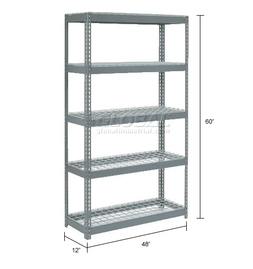 Global Industrial Extra Heavy Duty Shelving 48"W x 12"D x 60"H With 5 Shelves, Wire Deck, Gry 18 Global Industrial Extra Heavy Duty Shelving 48"W x 12"D x 60"H With 5 Shelves, Wire Deck, Gry - Image 18