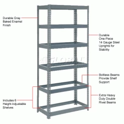 Global Industrial Extra Heavy Duty Shelving 36"W x 24"D x 96"H With 6 Shelves, No Deck, Gray 26 Global Industrial Extra Heavy Duty Shelving 36"W x 24"D x 96"H With 6 Shelves, No Deck, Gray -Shelving Sales Store 255485 1wco 2