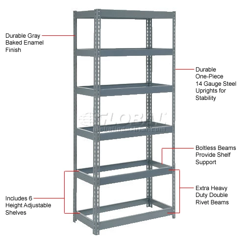 Global Industrial Extra Heavy Duty Shelving 36"W x 24"D x 96"H With 6 Shelves, No Deck, Gray 11 Global Industrial Extra Heavy Duty Shelving 36"W x 24"D x 96"H With 6 Shelves, No Deck, Gray - Image 11