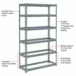 Global Industrial™ Extra Heavy Duty Shelving 48"W x 24"D x 84"H With 6 Shelves, No Deck 26 Global Industrial™ Extra Heavy Duty Shelving 48"W x 24"D x 84"H With 6 Shelves, No Deck -Shelving Sales Store 255488 1wco 1