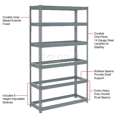 Global Industrial™ Extra Heavy Duty Shelving 48"W x 24"D x 96"H With 6 Shelves, No Deck 5 Global Industrial™ Extra Heavy Duty Shelving 48"W x 24"D x 96"H With 6 Shelves, No Deck - Image 5