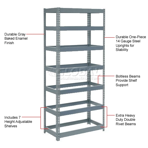 Global Industrial Extra Heavy Duty Shelving 36"W x 24"D x 84"H With 7 Shelves, No Deck, Gray 11 Global Industrial Extra Heavy Duty Shelving 36"W x 24"D x 84"H With 7 Shelves, No Deck, Gray - Image 11