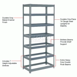 Global Industrial Extra Heavy Duty Shelving 36"W x 18"D x 96"H With 7 Shelves, No Deck, Gray 26 Global Industrial Extra Heavy Duty Shelving 36"W x 18"D x 96"H With 7 Shelves, No Deck, Gray -Shelving Sales Store 255491 1wco