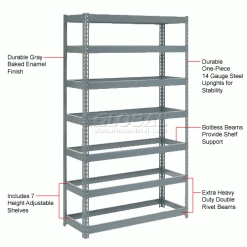 Global Industrial Extra Heavy Duty Shelving 48"W x 12"D x 84"H With 7 Shelves, No Deck, Gray 26 Global Industrial Extra Heavy Duty Shelving 48"W x 12"D x 84"H With 7 Shelves, No Deck, Gray -Shelving Sales Store 255494 1wco 1