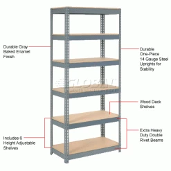 Global Industrial Extra Heavy-Duty Wood Deck Shelving, 6 Shelves, 36"W x 12"D x 84"H -Shelving Sales Store 255509 1wco