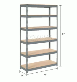 Global Industrial Extra Heavy Duty Shelving 48"W x 24"D x 84"H With 6 Shelves, Wood Deck, Gry -Shelving Sales Store 255513 dim