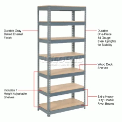 Global Industrial Extra Heavy Duty Shelving 36"W x 18"D x 96"H With 7 Shelves, Wood Deck, Gry 29 Global Industrial Extra Heavy Duty Shelving 36"W x 18"D x 96"H With 7 Shelves, Wood Deck, Gry -Shelving Sales Store 255515 1wco 1