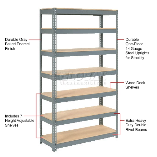 Global Industrial Extra Heavy Duty Shelving 48"W x 24"D x 84"H With 7 Shelves, Wood Deck, Gry 12 Global Industrial Extra Heavy Duty Shelving 48"W x 24"D x 84"H With 7 Shelves, Wood Deck, Gry - Image 12